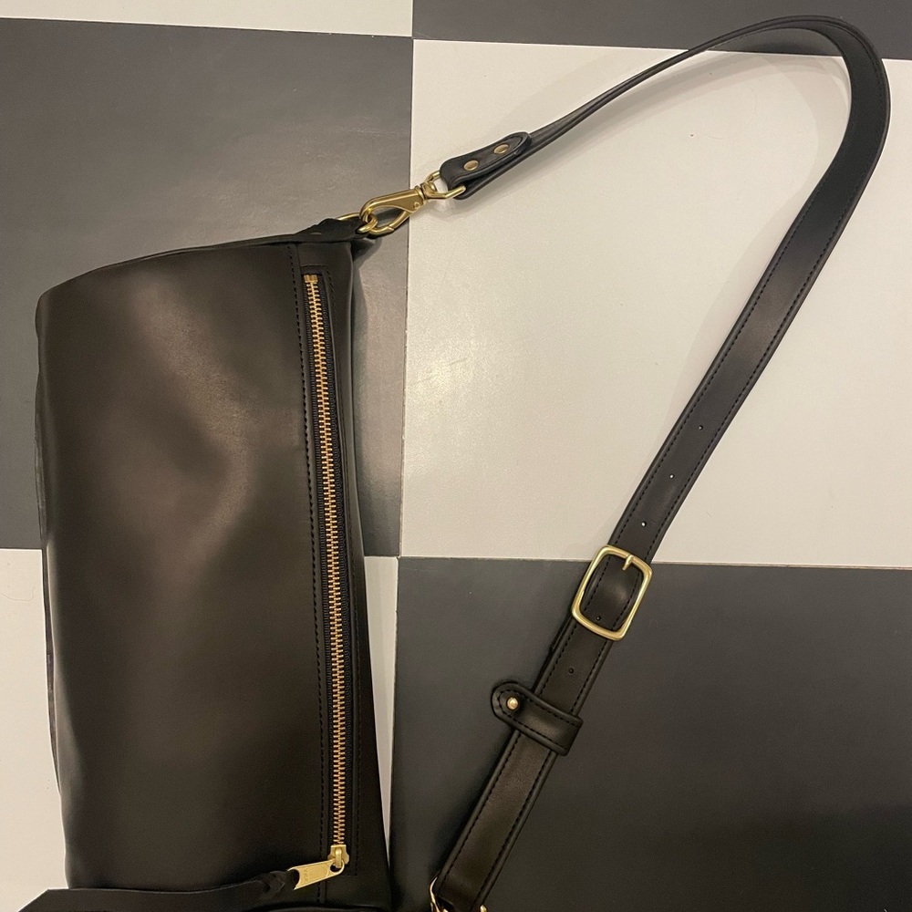 Unisex Black Crossbody Bag with Gold Accents